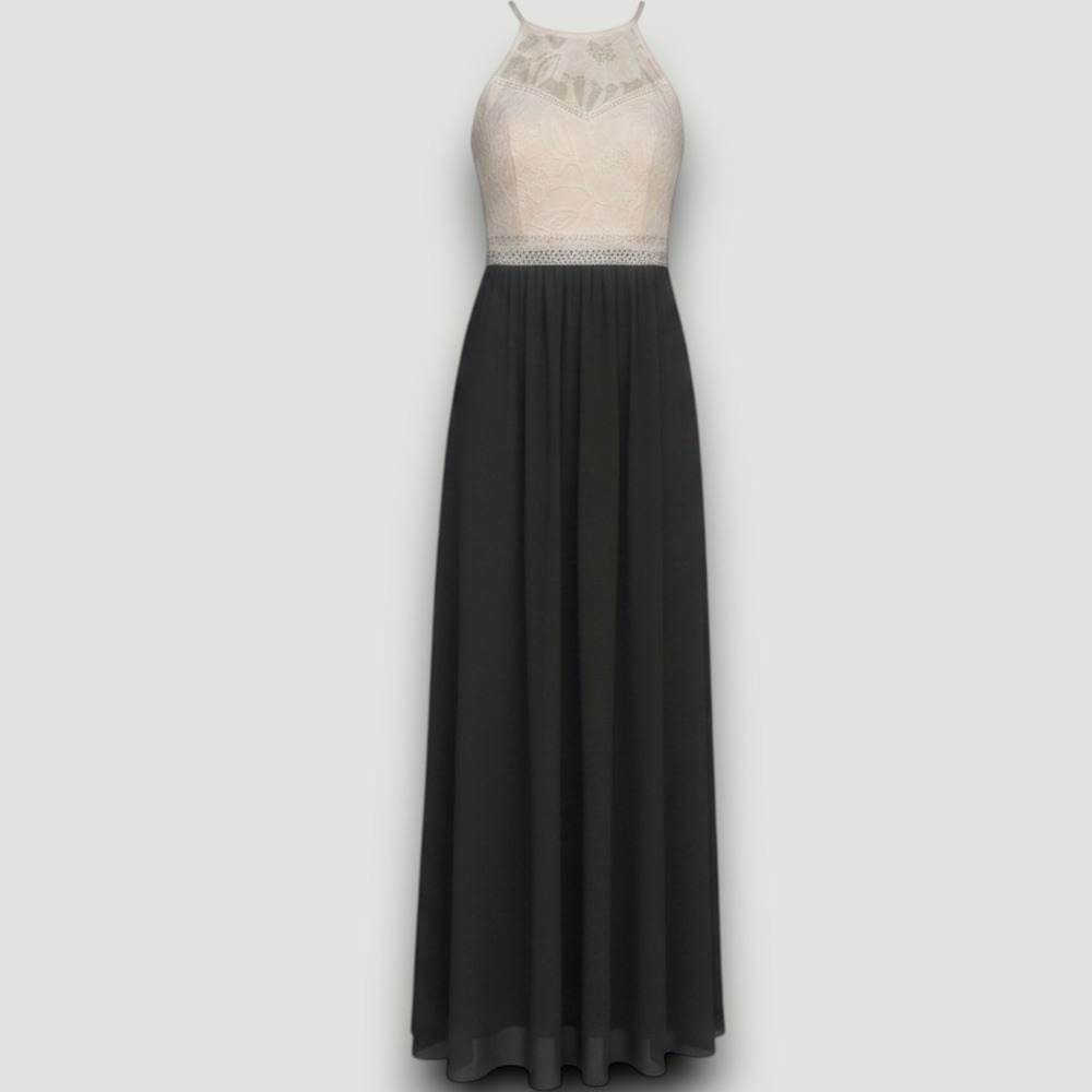 IZ Byer Womens‎ Dress Green Cream L Maxi Lace High Neck Romantic Goth Victorian
